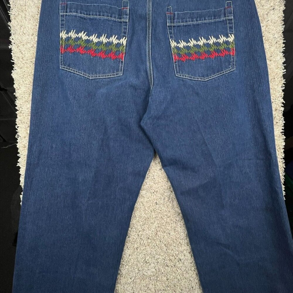 Coogi Mens 42x33 Blue Denim Pants Jeans 100% Cotton Red Green Design Pockets - Picture 3 of 14